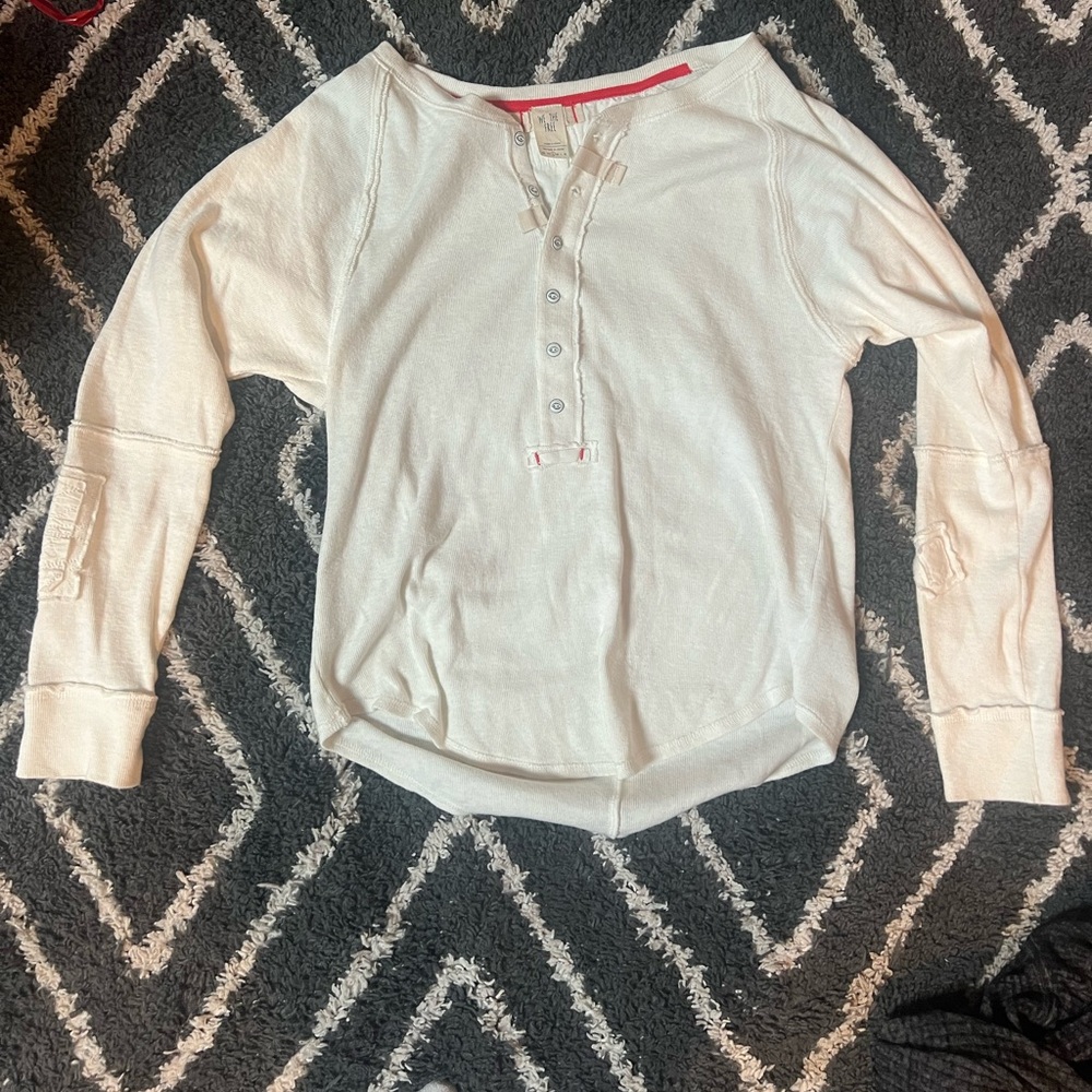 We The Free White/ Cream Waffle Textured Henley Size Small